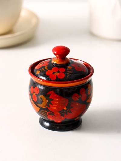 Солонка с крышкой «Ягодка», 7×6 см, хохлома, дерево