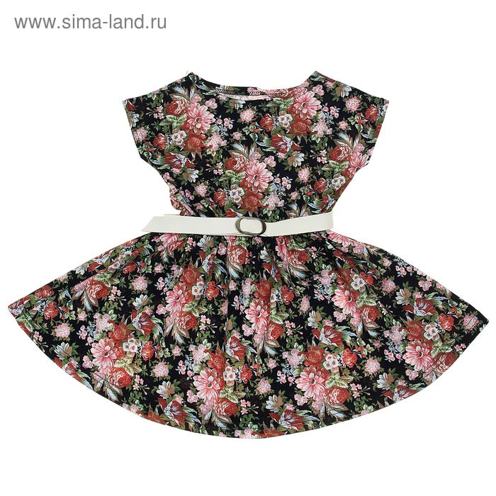 Платье "Летний блюз", рост 134 см (68), цвет тёмно-синий, принт розовые цветы (арт. ДПК814001н) - Фото 1