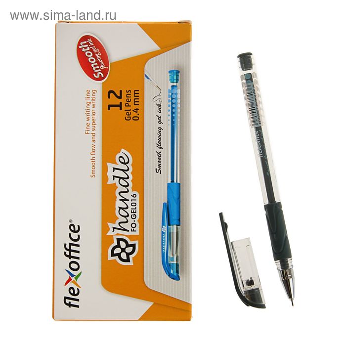 Ручка гелевая стандарт резиновый упор FlexOffice Handle, узел-игла 0.4 мм черная - Фото 1