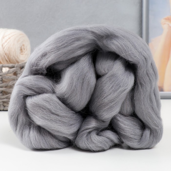 Шерсть для валяния 100% полутонкая шерсть 50 гр (168, сер. св.) - Фото 1