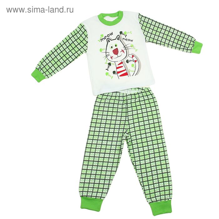 Пижама для мальчика "Малышам", рост 116 см (60), цвет белый/салатовый, принт клетка УНЖ501067н   141 - Фото 1