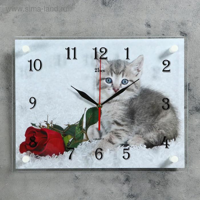 Часы настенные, интерьерные "Котенок и роза", бесшумные, 30 х 40 см - Фото 1