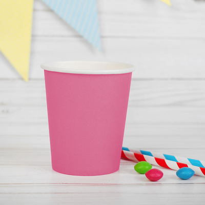 Стакан бумажный, однотонный, 205 мл, цвет розовый