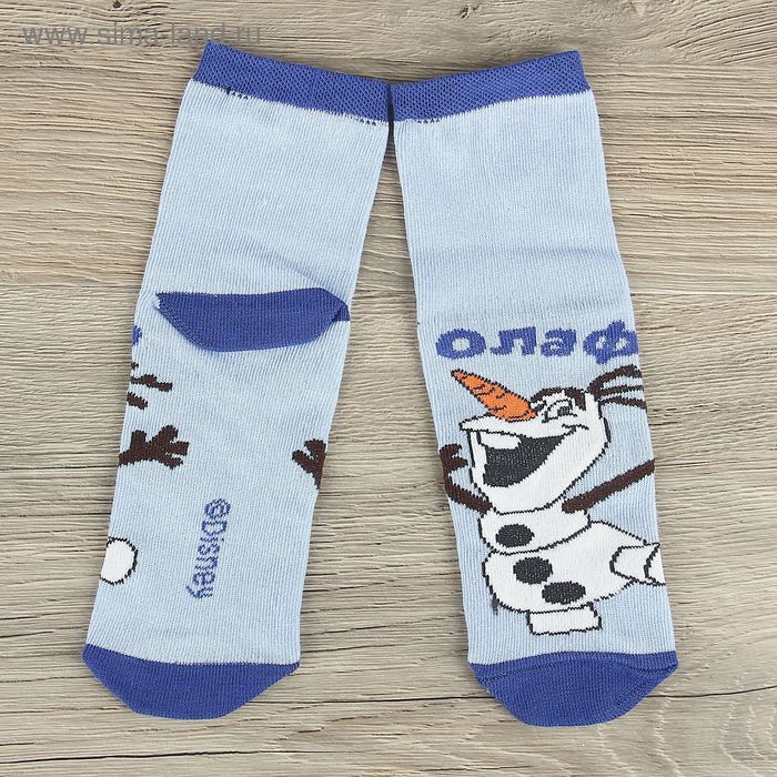 Носки детские "Олаф. Синий", Холодное сердце, 16-18 см, 4-6 лет, 80% хлопок, 17% полиамид, 3% эластан - Фото 1