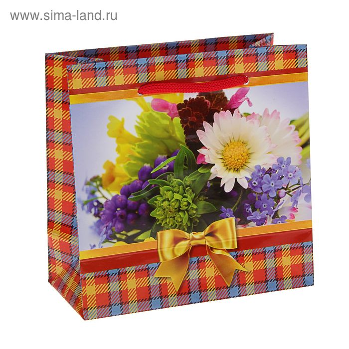 Пакет подарочный "Полевые цветы" 16 х 16 х 7,6 см - Фото 1