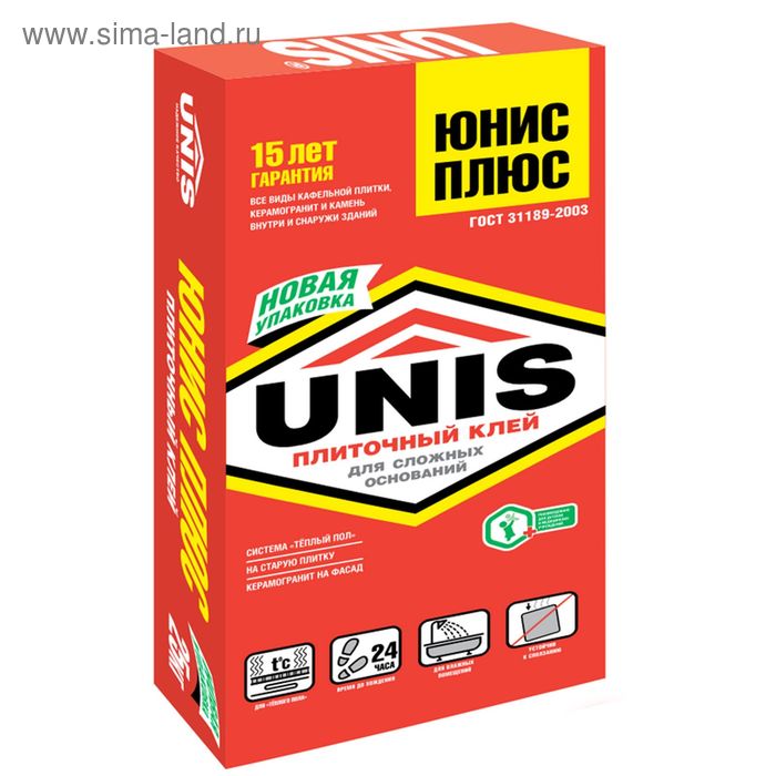 Клей для плитки «Юнис Плюс», 25 кг - Фото 1