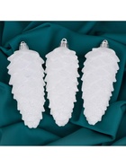 Ёлочные игрушки 3 шт. «Шишка» 12×4.5 см, белый - Фото 2