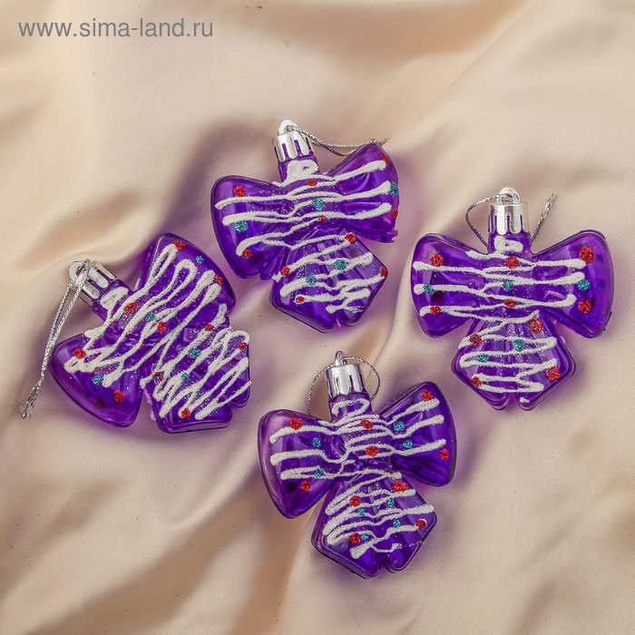 Украшение ёлочное "Бантики в глазури" (набор 4 шт) 6х6 см фиолетовый - Фото 1
