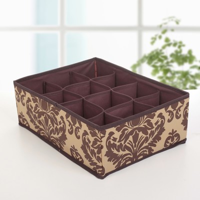 Органайзер для хранения белья «Вензель», 12 отделений, 32×24×12 см, цвет коричнево-бежевый