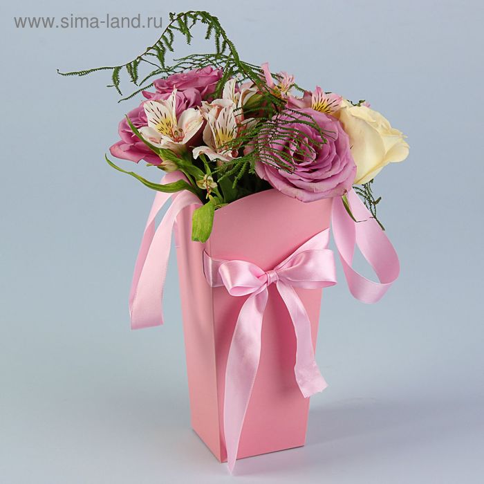 Пакет для цветов розовый, 24 х 12 х 10 см - Фото 1