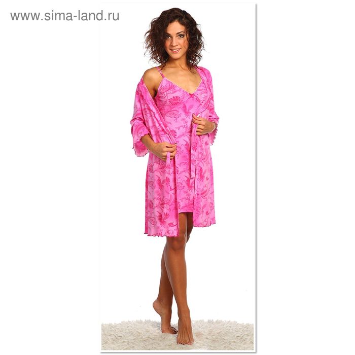 Комплект женский (сорочка, халат) Соблазн цвет розовый, р-р 42   вискоза - Фото 1