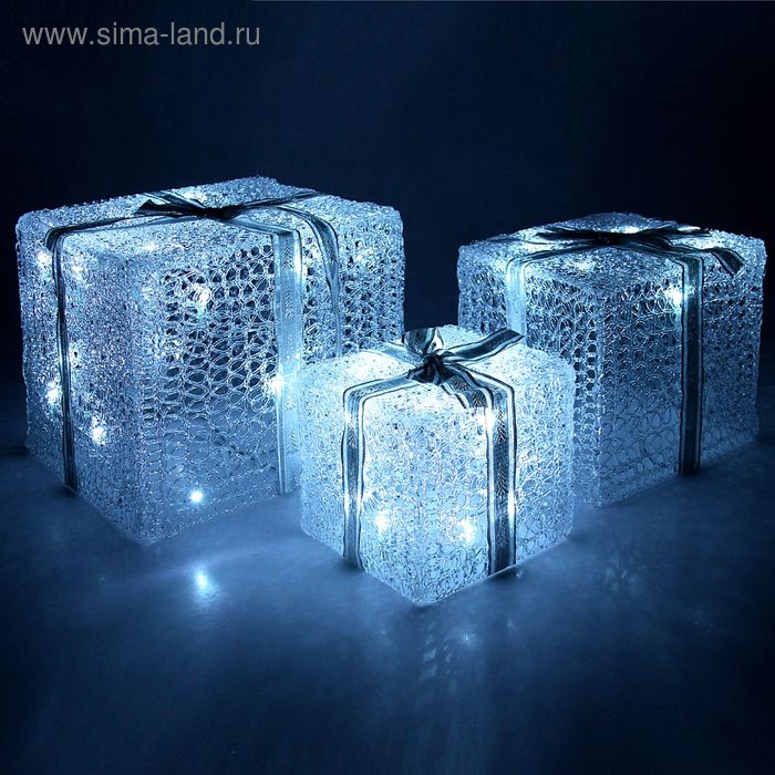 Фигура акрил. "Подарки кубы" 15х20х25 см, 54 LED, 220V, БЕЛЫЙ - Фото 1