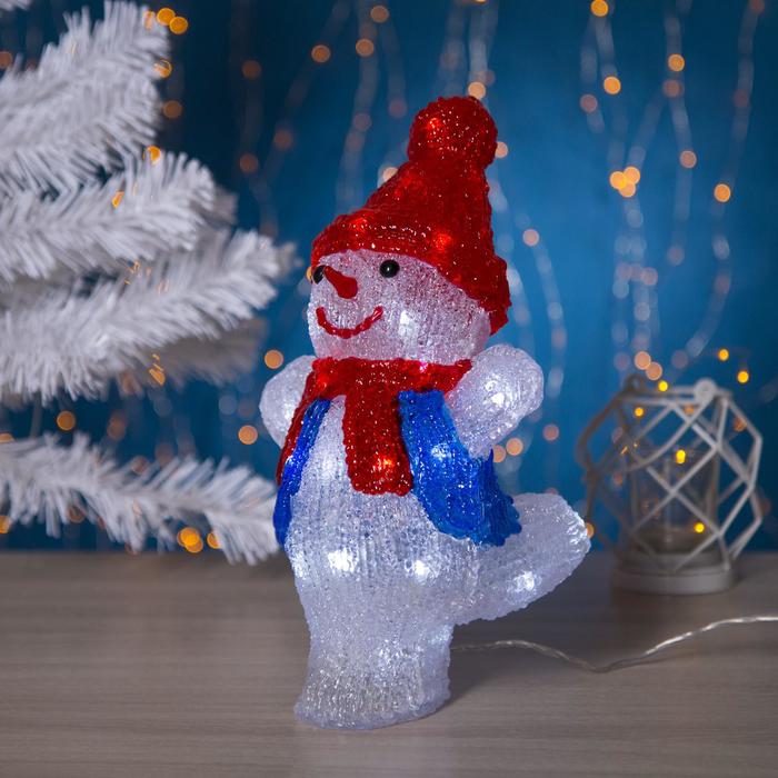 Светодиодная фигура «Снеговик-фигурист» 20 × 29 × 17 см, акрил, 24 LED, 220 В, свечение белое - фото 1906816197