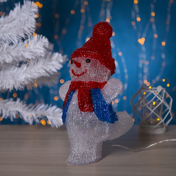 Светодиодная фигура «Снеговик-фигурист» 20 × 29 × 17 см, акрил, 24 LED, 220 В, свечение белое - фото 1906816198