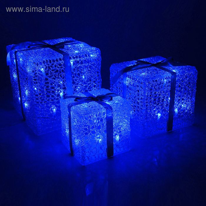 Фигура акрил. "Подарки кубы" 15х20х25 см, 54 LED, 220V, СИНИЙ - Фото 1