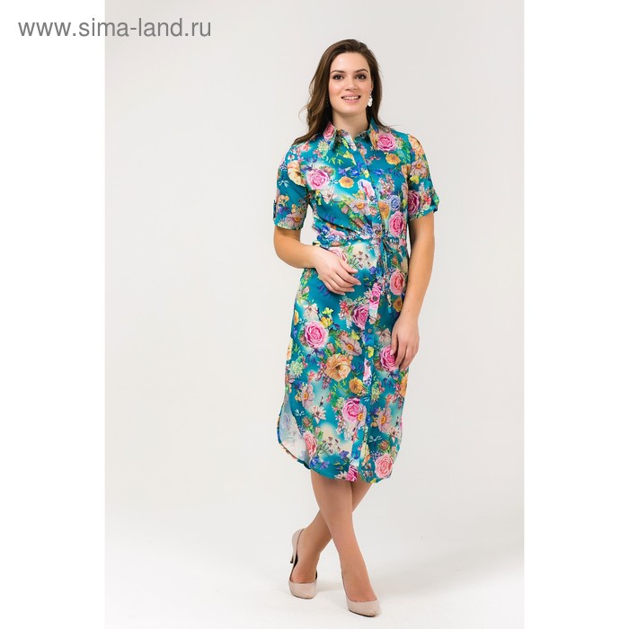 Платье-рубашка женское, цвет бирюза, размер 52, рост 168 - Фото 1