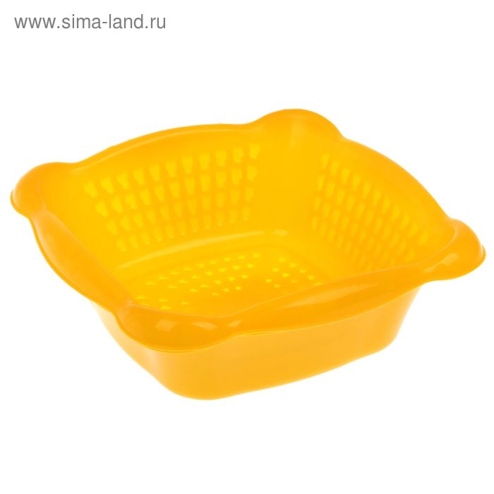 Дуршлаг с поддоном, 22×22 см, пластиковый, цвет жёлтый - Фото 1
