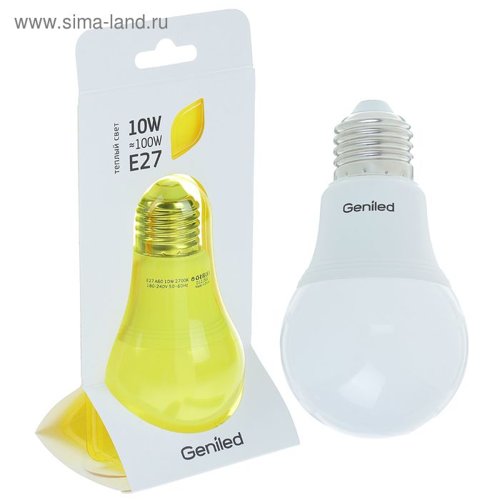 Лампа светодиодная Geniled, E27, А60, 10 Вт, 2700 К, матовая, теплый белый - Фото 1