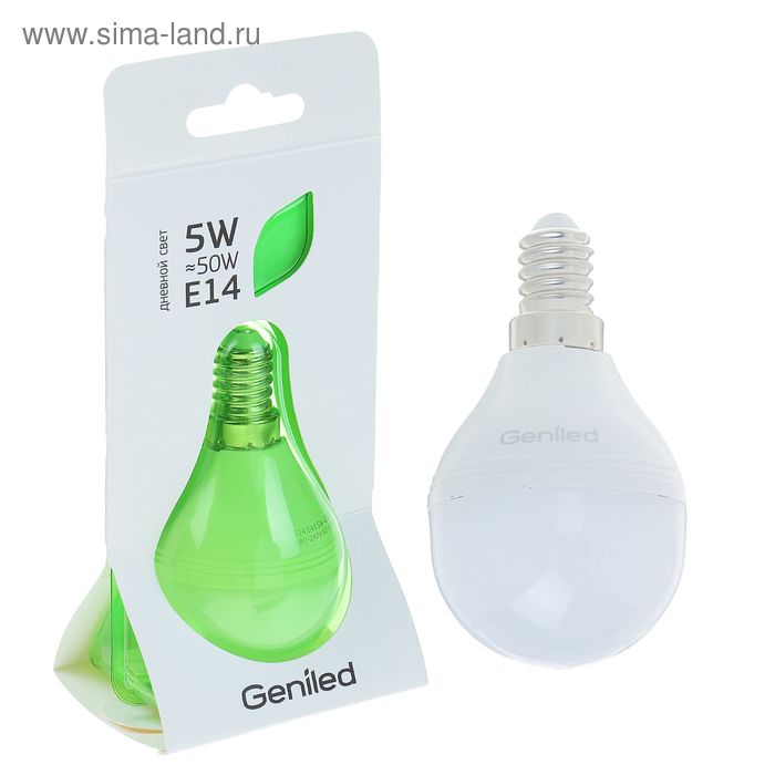 Лампа светодиодная Geniled, G45, 5 Вт, E14, 4200 К, матовая, дневной белый - Фото 1