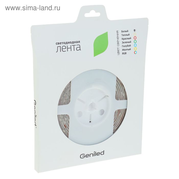 Светодиодная лента Geniled, 12В, SMD5050, 5 м, IP65, 7.2Вт/м, 30 LED/м, БЕЛЫЙ - Фото 1