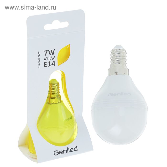 Лампа светодиодная Geniled, G45, 7 Вт, E14, 2700 К, матовая, теплый белый - Фото 1