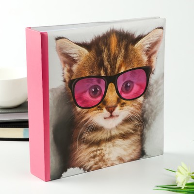 Фотоальбом на 200 фото 10х15 см "Котенок в очках" 22,5х22,5х5 см