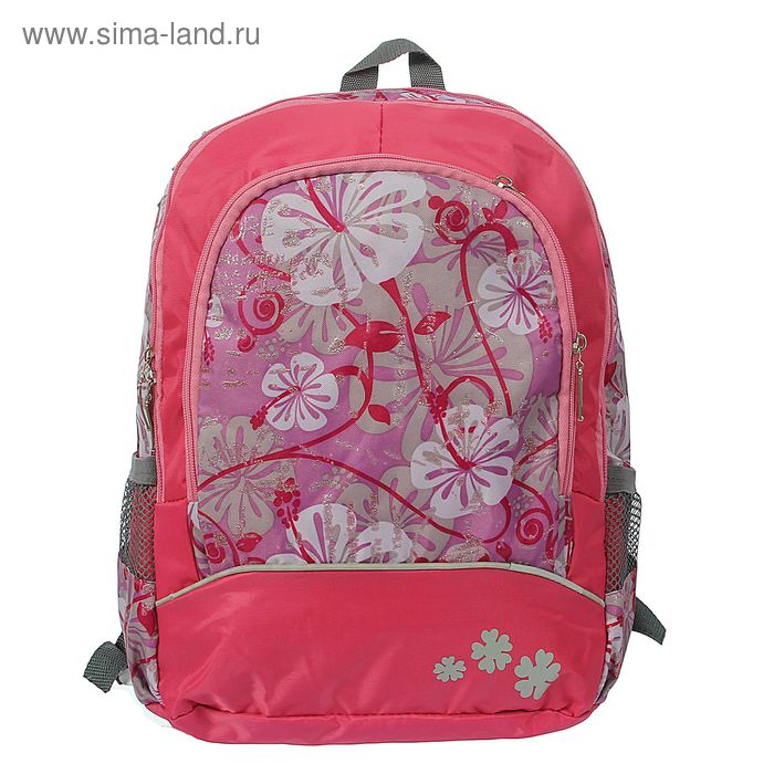 Рюкзак школьный на молнии, 2 отдела, 2 наружных кармана, розовый/серый - Фото 1