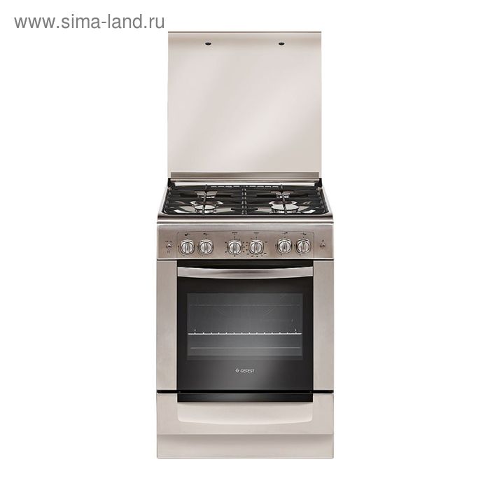 Плита Gefest 6100-02 0004, газовая, 4 конфорки, 52 л, газовая духовка, серебристая - Фото 1