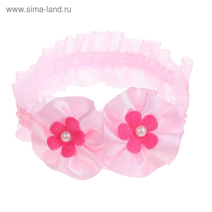 повязка для волос "Крохотулька" 14,5*4 см розовая цветы ромашки - Фото 1
