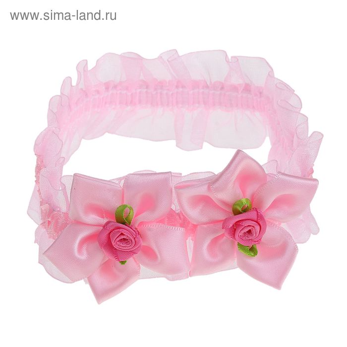 повязка для волос "Крохотулька" 14,5*4 см розовая цветы розочки - Фото 1