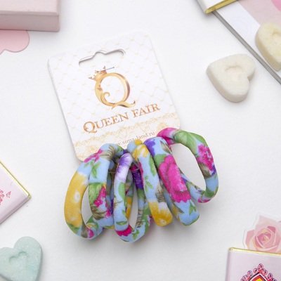 Резинка для волос "Цветочный орнамент" (набор 6 шт) цветные