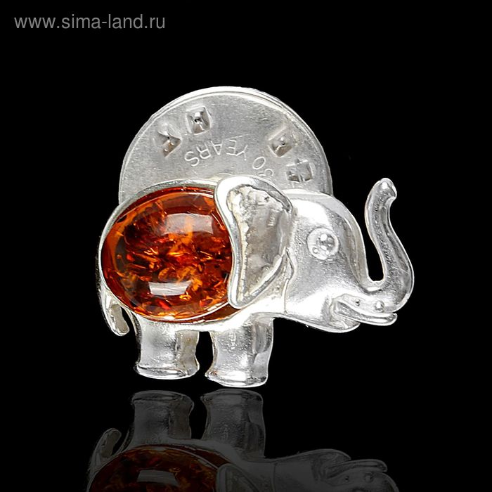 Брошь посеребрённая "Янтарь", слон - Фото 1
