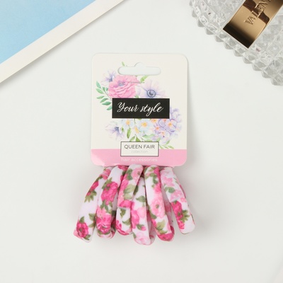 Резинки для волос «Цветочный орнамент», набор 6 шт., пионы