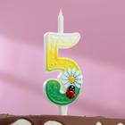 Свеча для торта "Ромашки", 10,2 см, разноцветная цифра "5" - фото 8471159