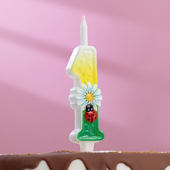 Свеча для торта "Ромашки", 10,2 см, разноцветная цифра "1" - Фото 1