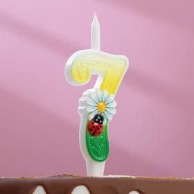 Свеча для торта "Ромашки", 12.5 см, разноцветная цифра "7"