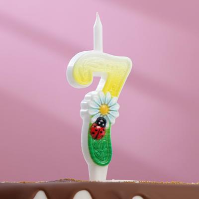 Свеча для торта "Ромашки", 10,2 см, разноцветная цифра "7"