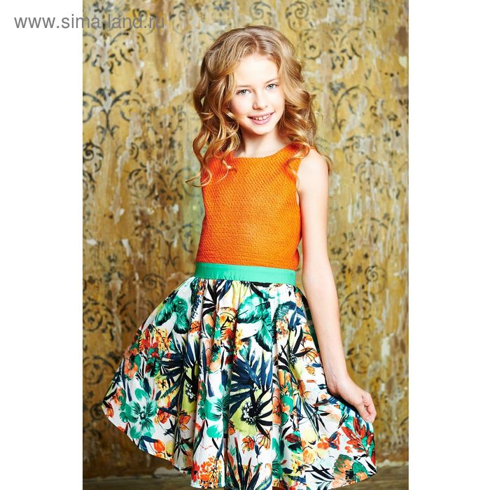 Платье для девочки "Тропические цветы", рост 164 см, цвет оранжевый (арт. 87628б) - Фото 1