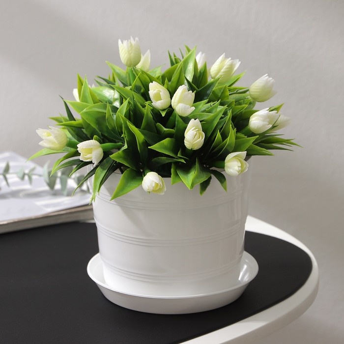 Горшок для цветов с поддоном «ПластоС. Классик», 1.2 л, пластиковый, белый - Фото 1