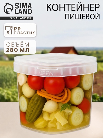 Контейнер пищевой ПластоС, 280 мл, d=11 см, h=7 см, с герметичной крышкой, пластик, прозрачный