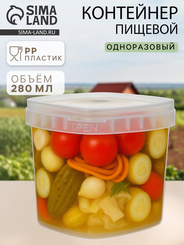 Контейнер пищевой ПластоС, 280 мл, d=11 см, h=7 см, с герметичной крышкой, пластик, прозрачный - Фото 1