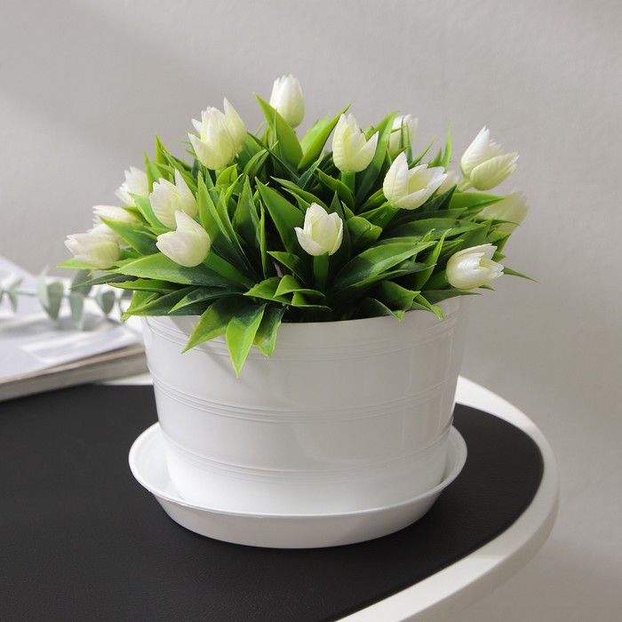 Горшок для цветов с поддоном «ПластоС. Классик», 1.4 л, пластиковый, белый - Фото 1