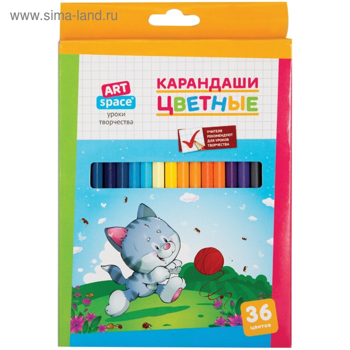 Карандаши 36 цветов "Зверята", европодвес - Фото 1