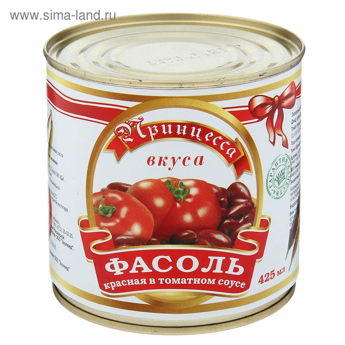 Фасоль красная в томатном соусе ТМ "Принцесса вкуса", 425 мл - Фото 1