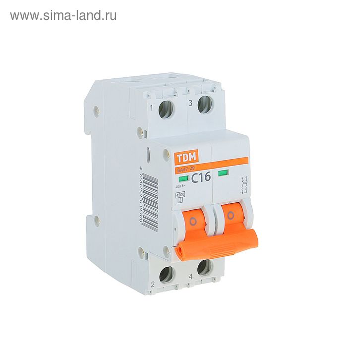 Выключатель автоматический TDM ВА47-29, 2п, 16 А, 4.5 кА, SQ0206-0093 - Фото 1