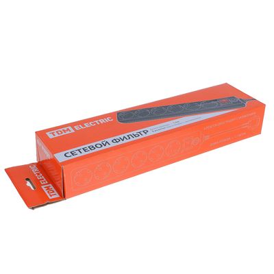 Сетевой фильтр TDM СФ-06В, 6 розеток, 1.5 м, 16 А, ПВС 3х1 мм2, черный