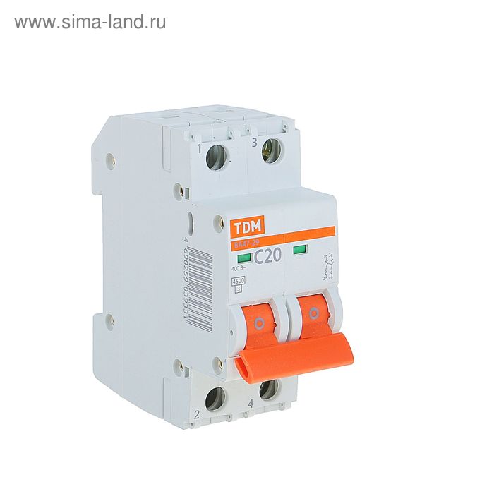 Выключатель автоматический TDM ВА47-29, 2п, 20 А, 4.5 кА, SQ0206-0094 - Фото 1