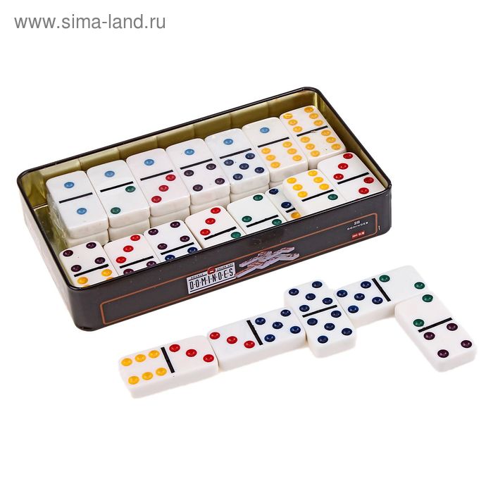 Домино сувенирное Double colour dot, 28 костей, в металлической коробке, УЦЕНКА (мятая упаковка) - Фото 1