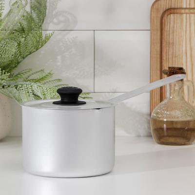 Ковш алюминиевый, 1 л, металлическая ручка, металлическая крышка, цвет серый