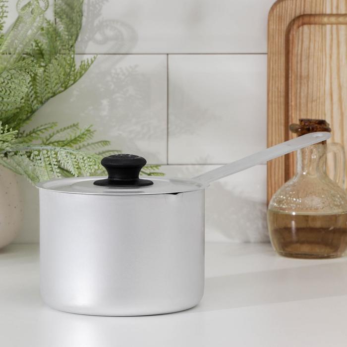 Ковш алюминиевый, 1 л, металлическая ручка, металлическая крышка, цвет серый - Фото 1